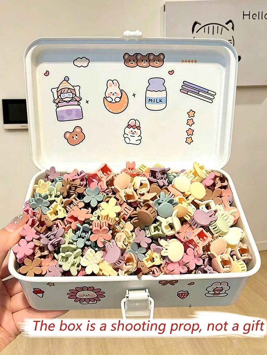 VBOOR 50 pièces/set Assortiment aléatoire de mini-pinces de style INS fraîches, fleurs pastel mates, lapins, accessoires pour cheveux en forme de cœur, multi-pack, doux pour les cheveux, convient pour le quotidien, les rendez-vous, les franges et les cheveux rebelles - Multicolore - Voir 1