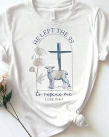 Camiseta de Algodón Blanca para Mujer: "Él Dejó Los 99 Para Rescues Me" Tema Religioso. Camiseta Casual de Manga Corta con Cuello Redondo y Estampado, Adecuada para Uso Diario. - Blanco - Ver 1