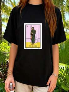 Cool vibe  Camiseta de la lotería mexicana El Soldado, regalo de la tarjeta del soldado, camiseta gráfica para mujeres, tops cortos, conjuntos, tops, camiseta Q1AR  style - Negro - Ver 7