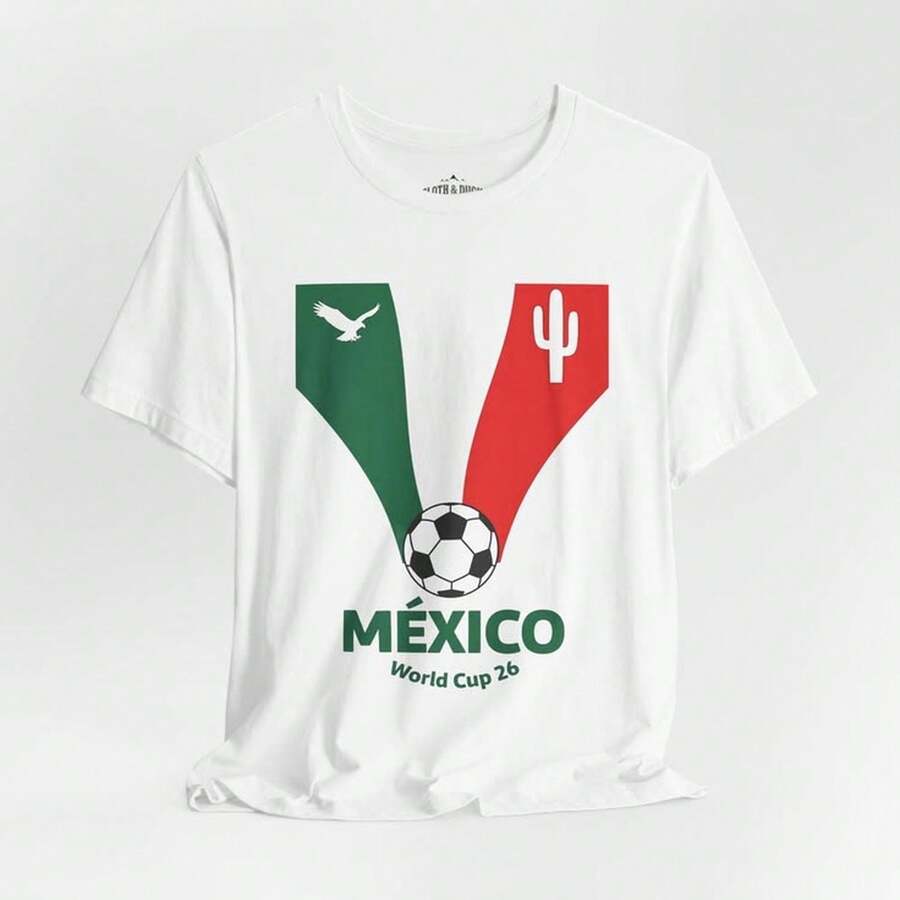 [2026 world cup]Camiseta de la Copa Mundial de Fútbol de México 26 (1).Camiseta deportiva unisex de 220 g, estilo Y2K, ideal para vacaciones de verano. Ligera y transpirable, 100 % algodón puro, con estampado. Corte regular, cuello redondo, estilo casual y versátil. Camiseta de manga corta y cuello redondo para verano. Tejido con elasticidad moderada, cómoda y apta para todas las estaciones. Diseño con estampado único, corte holgado y cómodo. - Blanco - Ver 1