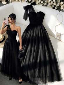 Elenzya Elegant And Romantic Sleeveless Halter Dress With A Tie Waist And A-Line Skirt. Suitable For Weddings, Parties, And Gatherings - 黑色 - 查看 7