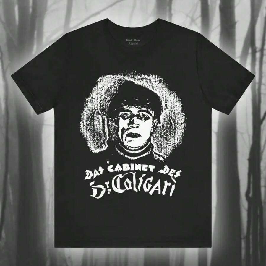 El gabinete del. Caligari, camiseta clásica de película de terror, camiseta de película espeluznante, camiseta espeluznante, camiseta gótica, camiseta gótica unisex de manga corta - Negro - Ver 1