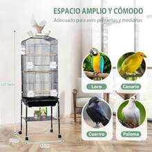Jaula Grande Metal para Pájaros, Jaulas para Aves con Ruedas y Percha Soporte, Incluye Bebedero de Bandeja, Comedero, Juguetes con Pájaros, para Periquito, Canarios, Medianos - como en la imagen - Ver 4