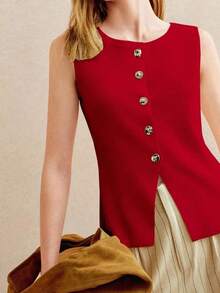Knit Blouse – Round Neck, Front Buttons – Elegant And Minimalist Design – Perfect For Everyday Wear - 黑白 - 查看 11
