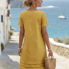 Nana's Women's Clothing Store Faunlyn Vestido corto de manga corta de unicolor casual de verano - Blanco y Negro - Ver 8