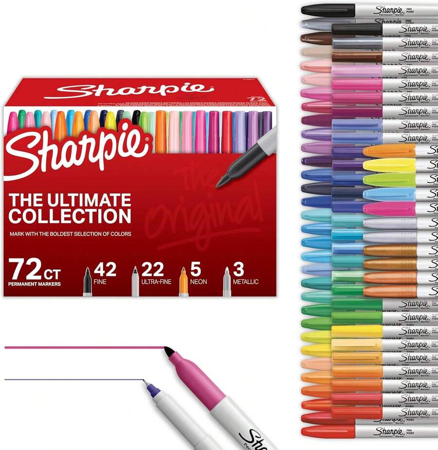 Sharpie - Permanent Markers, Maximum Pack, Assorted Colors, 72-Count - sliver-8pcs - View 1
