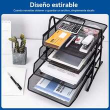 4-Tier Metal Mesh Desk Organizer Tray, Stackable And Rollable File And Document Organizer Pallets For Office, Home, School - View 3