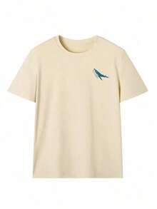 Camiseta de manga corta de mujer de verano nueva con estampado de letra y delfín marino, de estilo casual y versátil, de cuello redondo, en color beige, adecuada para uso diario y vacaciones - Albaricoque - Ver 3