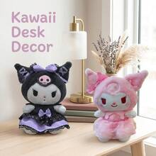 SANRIO 1個三麗鷗 23cm 庫洛米絨毛娃娃，正版三麗鷗商品，哥德黑庫洛米 & 甜酷粉庫洛米，柔軟舒適睡眠娃娃，女孩生日禮物，桌面裝飾品 - 彩色 - 查看 2