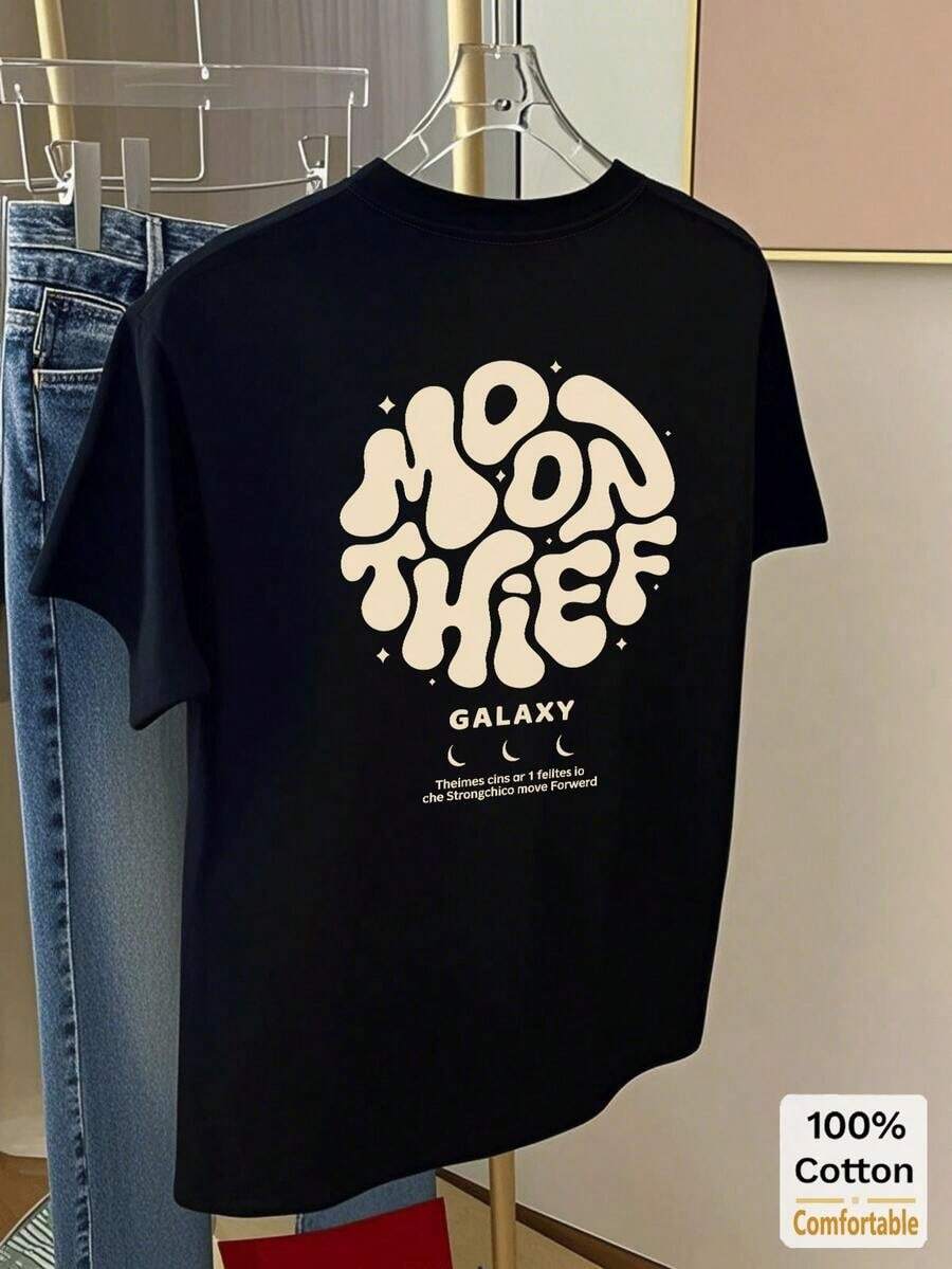 Adatto per Y2k, T-shirt a maniche corte di media lunghezza con stampa grafica divertente, top casual ed elegante per donne, nero, estivo. Top estivo. - nero - Visualizzare 1