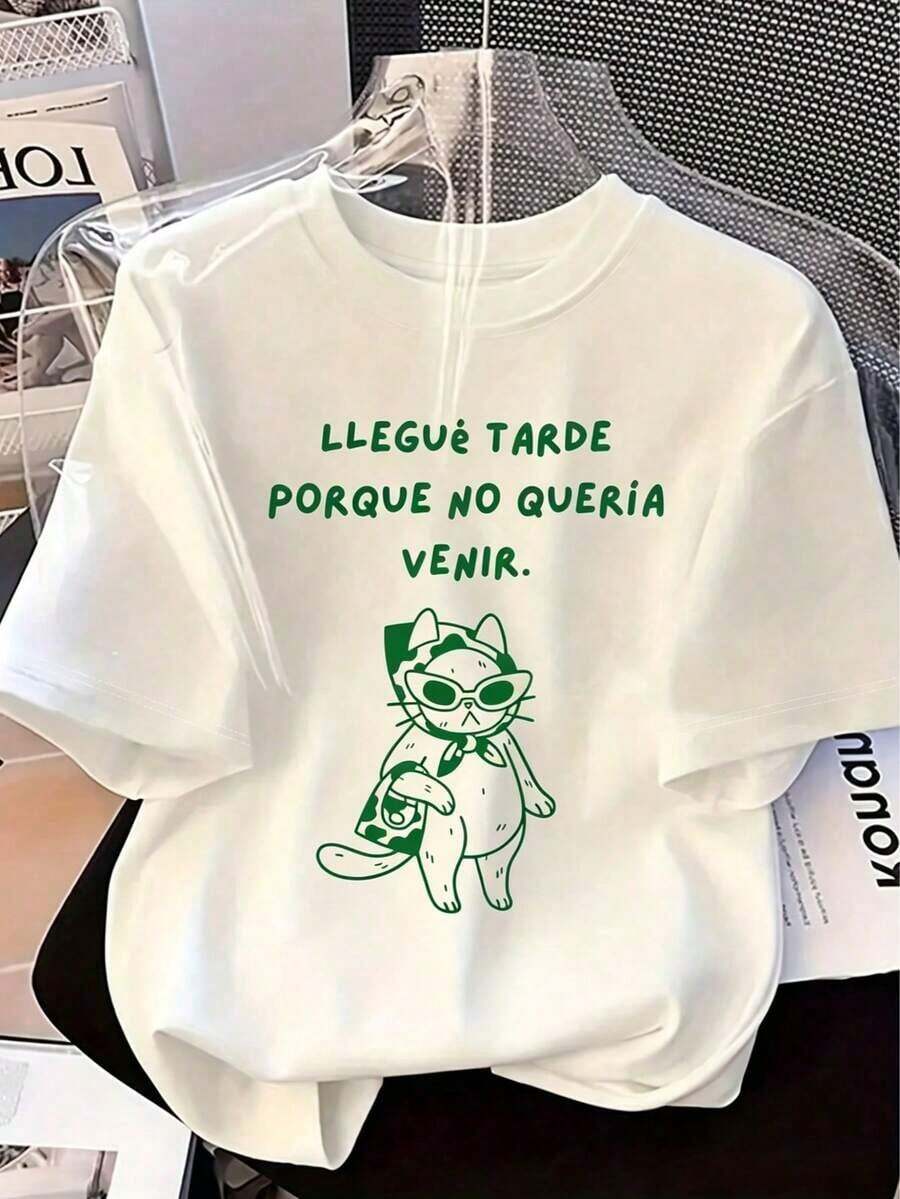 Camiseta de mujer estampada de manga corta para verano, tela de poliéster, estilo multifuncional, corte regular, peso 180 gramos, 1 unidad. - Blanco - Ver 1