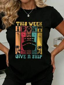 Esta semana no me importa un barco: camiseta con diseño de crucero colorido y elementos tropicales, perfecta para el ambiente de vacaciones y salidas de verano, adecuada para uso casual y activo. - Negro - Ver 7
