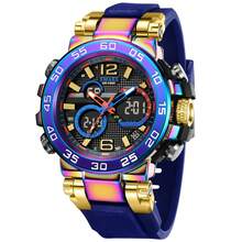 SMAEL Reloj deportivo con doble pantalla y estilo para hombres, reloj grande para hombres con retroiluminación LED de urbana, con alarma, cronógrafo, resistente al agua y formato de 12/24 horas - Azul - Ver 7