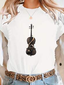 Talla grande - talla extra grande - camiseta de mujer, hecha de algodón puro, tela ligera y transpirable, diseño de cuello redondo, diseño estampado, corte de manga corta, adecuada para primavera y verano. - Blanco - Ver 6