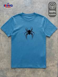 King T-shirt Playera 100% algodón de excelente calidad, esta playera garantiza una suavidad excepcional al tacto, cuello redondo con estampado "Minimalist Spider Graphic" y manga corta - Neblina azul - Ver 2
