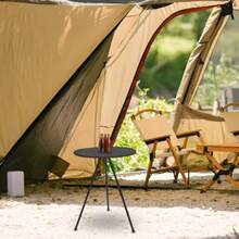INOOMP Mesa Plegable Portátil Redonda para Camping y Picnic Pequeña Tamaño Ajustable Estructura Estable y Ligera para Exterior Barbacoas y Actividades Al Aire Libre - como en la imagen - Ver 3