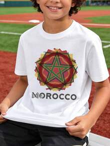 Camiseta infantil unisex con patrón geométrico de estrellas coloridas, perfecta para uso diario casual y para la vuelta al cole. Camiseta casual cómoda y relajada para la piel. - Blanco - Ver 2