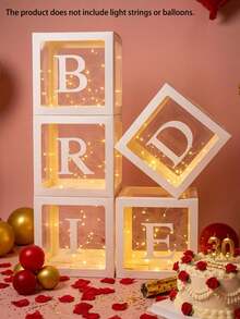 5pcs Compatible Wedding Balloon Box, Transparent Mailbox-Style Name Balloon Box, Suitable For Bride Letters - Clear Decorations With Bride Spellings, PVC/Paper Backdrop For Wedding Shower Party Decor, For Bride Centerpieces & Balloon Displays - Balloon Box - View 1