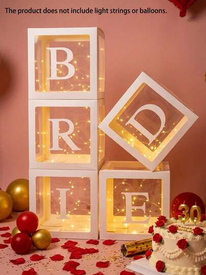 5pcs Compatible Wedding Balloon Box Suitable For Bride Letters - Clear Decorations With Bride Spellings, PVC/Paper Backdrop For Wedding Shower Party Decor, For Bride Centerpieces & Balloon Displays