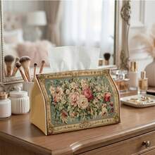 1pc Luxury Retro Floral Frame Tissue Box, Soft Polyester Material Creative Desktop Tissue Holder, Practical Tissue Box For Home, Wedding, Party, Dining Table, Car Decor, Minimalist Design - Multicolor - View 6