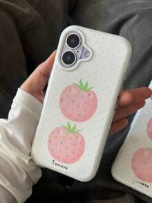 Creative Niche Gilded Star, Moon & Tomato Design Phone Case, Suitable For IPhone 17 Pro/17 Pro Max, New Arrival For IPhone 16 Pro/16 Pro Max, Cute & Shockproof Protection For IPhone 15 Pro - White - View 17