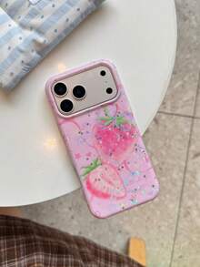 Unique Hollow Gilded Colorful Fruit Design Phone Case Compatible With Iphone 17 Pro Max, Minimalist & Fresh New 17 Pro, Shock-Proof Cover For IPhone 16 Pro Max, Stylish 16 Pro, 15 Pro Case For Women - Pink - View 6