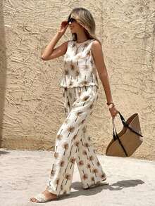 Frenchy 2 piezas Conjunto de top sin mangas y pantalones para mujer, de moda para el verano - Albaricoque - Ver 6