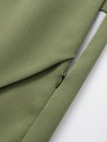Minifalda asimétrica envolvente de unicolor casual para mujer, falda-pantalón minimalista de moda para el verano - verde musgo - Ver 5