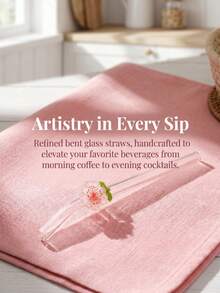 1/2PCS Reusable Curved Flower Glass Straw Set,For Smoothies, Cocktails, Bubble Tea, Soda, Summer Drinks, Pool Parties, Beach. Great Gift For Christmas, Birthday, Graduation, Back To School, Valentine's Day. Kitchen Essential, Photo Prop. - Clear - View 8