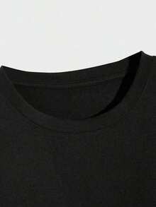 Women's Short-Sleeved T-Shirt With Round Neck, Made Of Pure Cotton, Modern, Casual, Suitable For Work, Urban Style, Boyfriend Style, Short-Sleeved T-Shirt With Letter Print, Suitable For Spring And Summer. - 黑色 - 查看 4