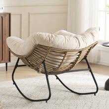 Rocking Chair, Chenille Upholstered Accent Chair, Modern Rocking Chair For Children's Room, Living Room, Bedroom, Apartment - Beige - View 8