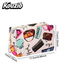 1pc Large Capacity Abstract Art Print Fabric Cosmetic Bag, Multi-Functional Zipper Stationery Organizer, Portable Travel Makeup & Storage Pouch, Colorful Fashion Print Toiletry Bag For Women Students, Back To School & Daily Essentials - Printed Styles - View 8