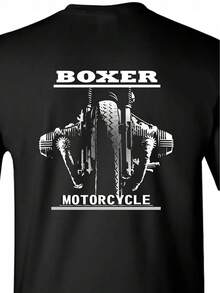 Camiseta de Motociclista para Hombre - Negra con Diseño Gráfico de Motor de Motocicleta Blanco - Ropa para Entusiastas, Ropa Casual de Calle, Ajuste Cómodo para Todas las Temporadas, Regalo para Motociclistas, Diseño con Texto de Motocicleta. - Negro - Ver 1