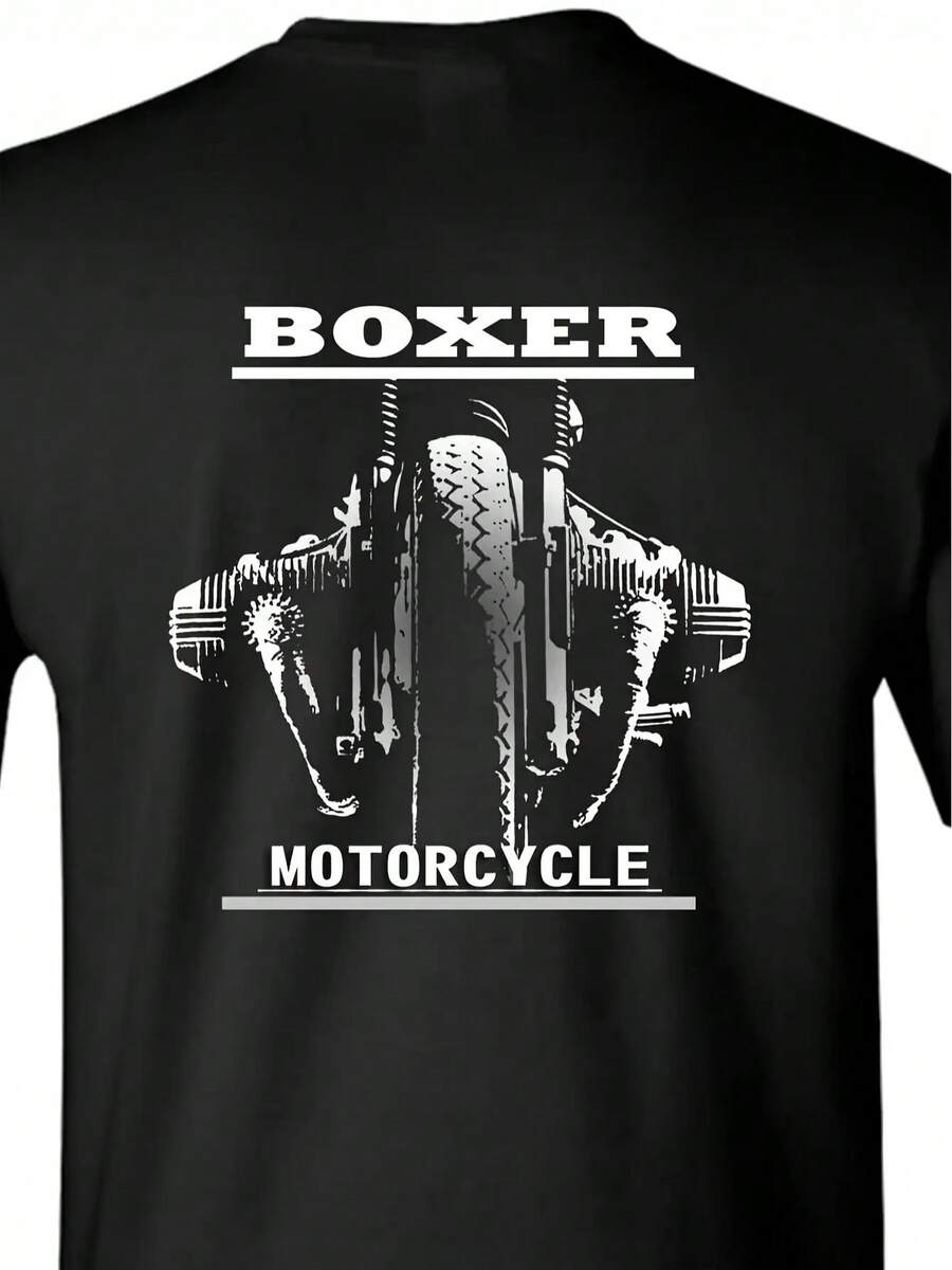 Camiseta de Motociclista para Hombre - Negra con Diseño Gráfico de Motor de Motocicleta Blanco - Ropa para Entusiastas, Ropa Casual de Calle, Ajuste Cómodo para Todas las Temporadas, Regalo para Motociclistas, Diseño con Texto de Motocicleta. - Negro - Ver 1