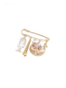 1 Bohemian Ocean‑Style Alloy Brooch With Natural Shells, Faux Pearls, Small Fish And Coral Pendants, Safety Pin Design, Women's Summer Beach Vacation Accessory - Multicolor - View 2