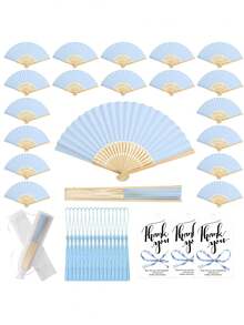 1/4/12/16/20/24/32/40/48/60/80件組 藍色婚禮紙扇套組 | 女用摺扇附感謝卡與薄紗袋－伴娘禮物、新娘舞道具、婚禮裝飾、派對配件、單身女派對拍照道具，完美婚禮回禮 - 彩色 - 查看 10