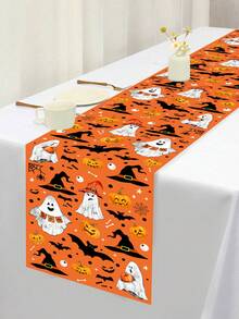 1 Stück 35*180cm Halloween Themen Tischläufer, sürbislaterne, kleiner Geist, Hexenhut, Fledermaus, Spinnennetz Design, Halloween Themen Party, Küche & Heim Dekoration, Innen- & Außenbereich, Feiertags Tischdekoration, Halloween Party Zubehör - Verschiedenfarbig - Übersicht 1