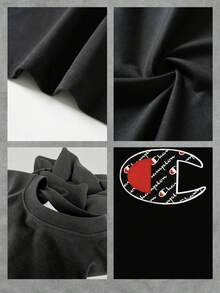 El llamativo logo en forma de C, superpuesto con el nombre Champion repetido en escritura cursiva sobre un fondo negro y detalles en rojo vibrante, representa la culminación de la excelencia deportiva y el espíritu de superación. Esta camiseta, confeccionada con, celebra la victoria y la dedicación, vistiendo al usuario con la esencia de un verdadero campeón. Es perfecta para lucir un look casual con un toque audaz y lleno de significado, camiseta de mujer, moda urbana, prendas deportivas, comodidad garantizada. - Negro - Ver 4