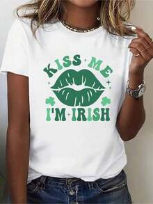 100% algodón puro Camiseta Deportiva de Moda para Mujer con Estampado de la Frase "I'm Irish" y Trébol de Cuatro Hojas, Cuello Redondo, Manga Corta, Cómoda, Camiseta Deportiva para el Día de San Patricio, Camiseta Conmemorativa del Día de San Patricio - Blanco - Ver 6