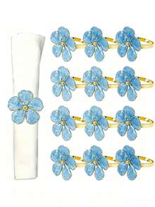 1/6/12 Pcs Elegant Metal Flower Napkin Rings, Suitable For Birthday Party, Farmhouse Style, Wedding, Restaurant, Hotel, Valentine's Day, Banquet, Buffet Table Decor, Party Favors, Home Kitchen Table Decor - Multicolor - View 4