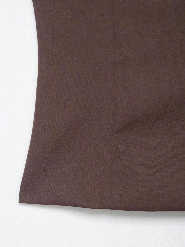 Blusa sin mangas de unicolor con decoración de lazo para verano - Marrón - Añade 4