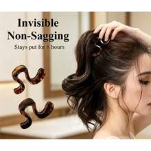 1/2/4pcs Invisible Non-Collapsing S-Shaped High Ponytail Hair Claw, 2pcs Tortoise Shell Pattern, 8-Hour Secure Non-Slip Lightweight Hair Clip, Fashionable Women Girls Daily Party Styling Hair Accessory - One Size Fits All - View 3