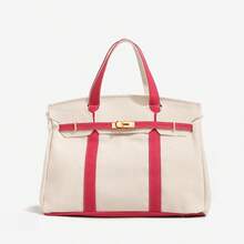 Popular Fashion Minimalist Handbag, High-End Canvas Color-Blocking Shoulder Bag, Large-Capacity Casual Commuter Tote Bag - Nhiều màu - Xem 9