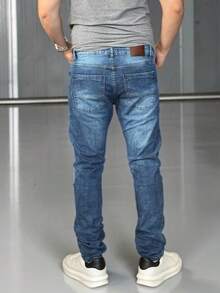 Men's Slim Fit Premium Denim Jeans With Elastane Lycra - 藍色亞洲 - 查看 3