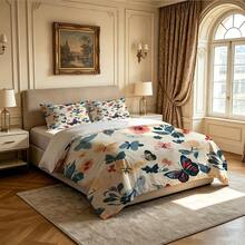 1 Set Sprei Motif Kupu-kupu Retro Definisi Tinggi, 1 Sarung Selimut 2 Sarung Bantal, Proses Pewarnaan Aktif, Kain Lembut Ramah Kulit, Tidak Berbulu atau Pudar, Pengerjaan Halus, Tersedia Berbagai Ukuran, Cocok Untuk Kamar Tidur, Kamar Tamu, Sewa Liburan - 7159+SJT+W - View 10