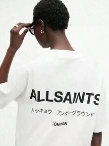 ALLSAINT London Japanese Streetwear T-Shirt, 100% Cotton, Casual, Comfortable, Durable, Unique Graphic Print, Double-Sided Print - 黑色 - 查看 11
