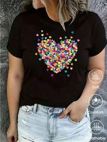 Camiseta de manga corta de moda primavera/verano/otoño 2026, con estampado de dibujos animados, estilo para parejas, adecuada tanto para uso interior como exterior, cuello redondo informal, ideal para la oficina, ropa de mujer. - Negro - Ver 1