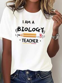 Doy clases de biología y uso una camiseta cómoda de color sólido para mujer. - Blanco - Ver 7