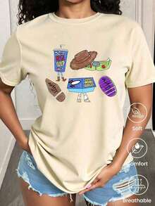 Color de la Comodidad® D1isney T1oy story Pizza Planet Alien Snack Shirt, Walt D1isney World's H1O1LLYwood Studios D1isney Snack T-Shirt 00864,Camiseta de mujer estampado gráfico, manga corta casual verano - Albaricoque - Ver 4