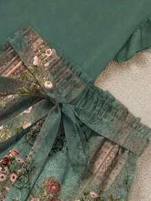 LUNE 2 piezas Conjunto de top con volantes de unicolor elegante y shorts estampados, para verano - Multicolor 2 - Ver 3